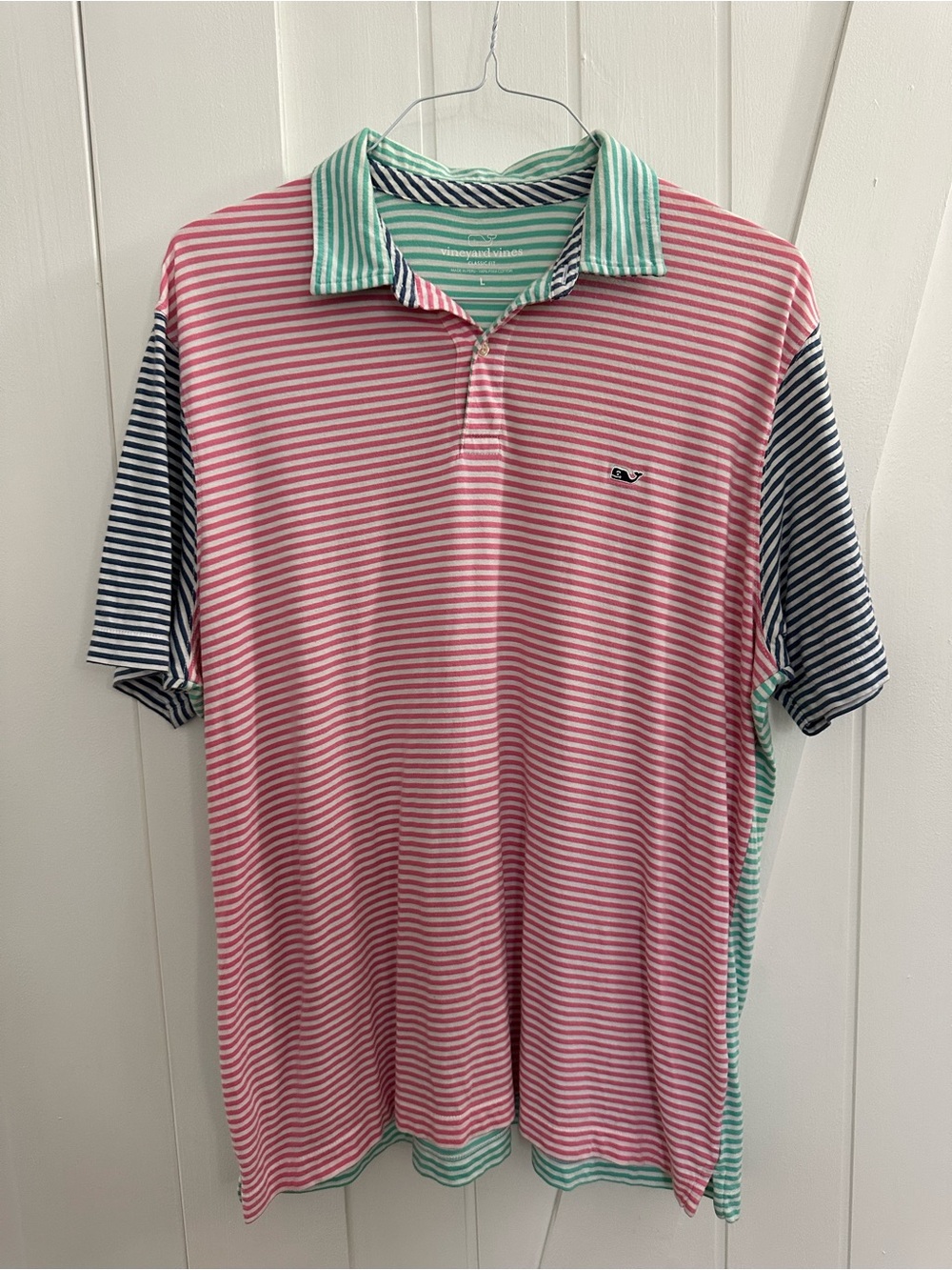 Vineyard Vines Pink, Navy & Mint Striped Polo